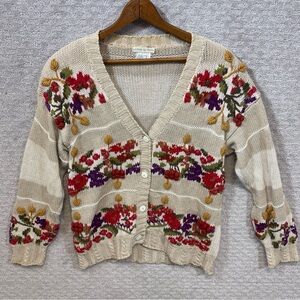 Vtg Boaz hand knitted sweater cardigan womens medium floral cottage core‎ granny